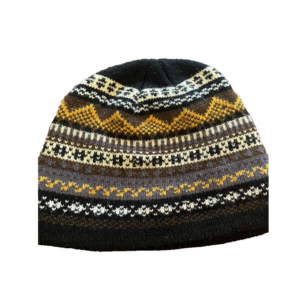 Retro Cozy Knit Fair Isle Geometric Beanie Hat L Hippie Classic Boho Indie Folk